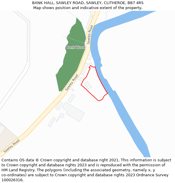 BANK HALL, SAWLEY ROAD, SAWLEY, CLITHEROE, BB7 4RS: Location map and indicative extent of plot