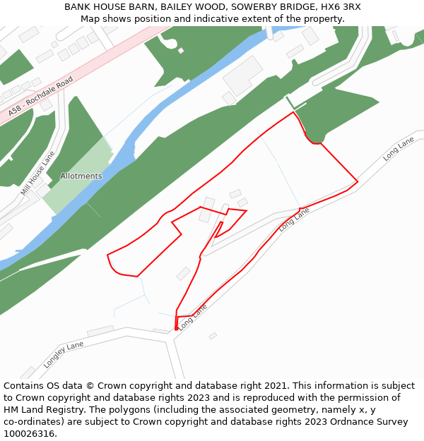 BANK HOUSE BARN, BAILEY WOOD, SOWERBY BRIDGE, HX6 3RX: Location map and indicative extent of plot