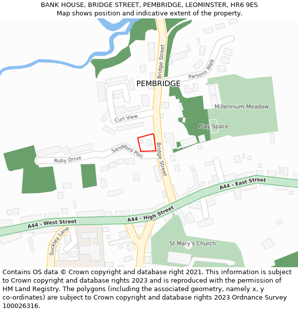 BANK HOUSE, BRIDGE STREET, PEMBRIDGE, LEOMINSTER, HR6 9ES: Location map and indicative extent of plot