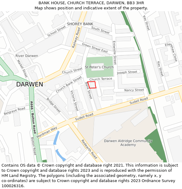 BANK HOUSE, CHURCH TERRACE, DARWEN, BB3 3HR: Location map and indicative extent of plot