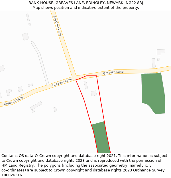 BANK HOUSE, GREAVES LANE, EDINGLEY, NEWARK, NG22 8BJ: Location map and indicative extent of plot