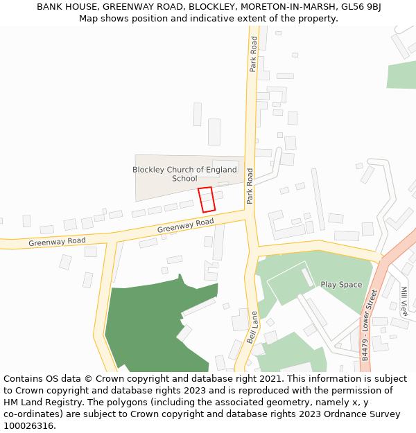 BANK HOUSE, GREENWAY ROAD, BLOCKLEY, MORETON-IN-MARSH, GL56 9BJ: Location map and indicative extent of plot