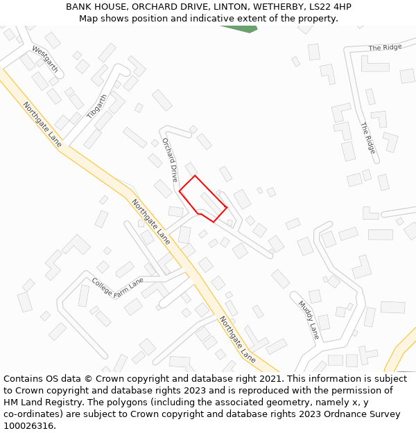BANK HOUSE, ORCHARD DRIVE, LINTON, WETHERBY, LS22 4HP: Location map and indicative extent of plot