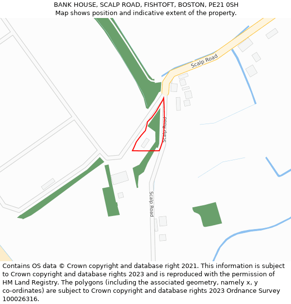 BANK HOUSE, SCALP ROAD, FISHTOFT, BOSTON, PE21 0SH: Location map and indicative extent of plot