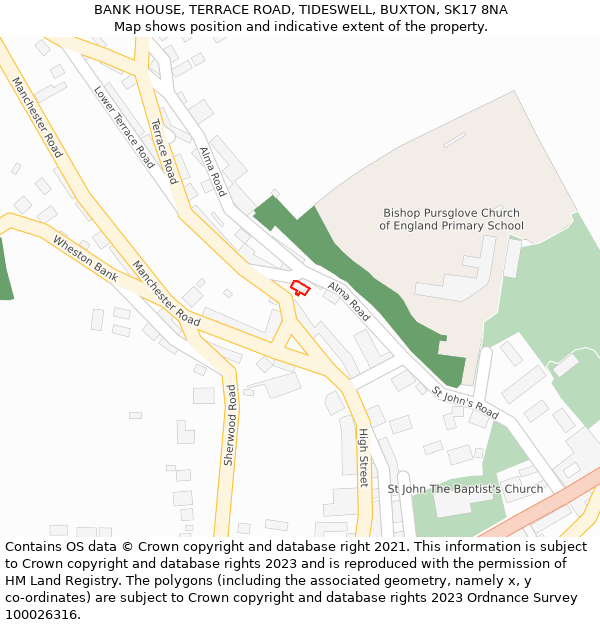 BANK HOUSE, TERRACE ROAD, TIDESWELL, BUXTON, SK17 8NA: Location map and indicative extent of plot