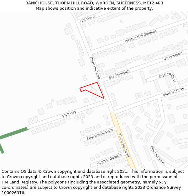 BANK HOUSE, THORN HILL ROAD, WARDEN, SHEERNESS, ME12 4PB: Location map and indicative extent of plot