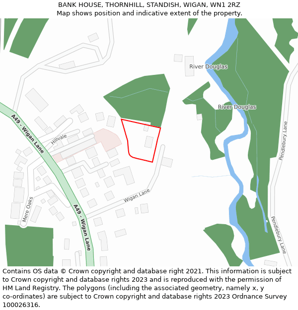 BANK HOUSE, THORNHILL, STANDISH, WIGAN, WN1 2RZ: Location map and indicative extent of plot