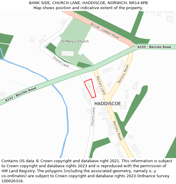 BANK SIDE, CHURCH LANE, HADDISCOE, NORWICH, NR14 6PB: Location map and indicative extent of plot