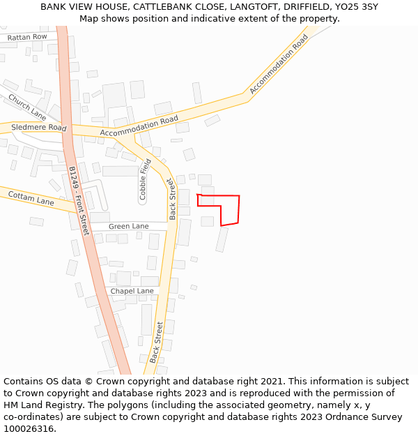 BANK VIEW HOUSE, CATTLEBANK CLOSE, LANGTOFT, DRIFFIELD, YO25 3SY: Location map and indicative extent of plot