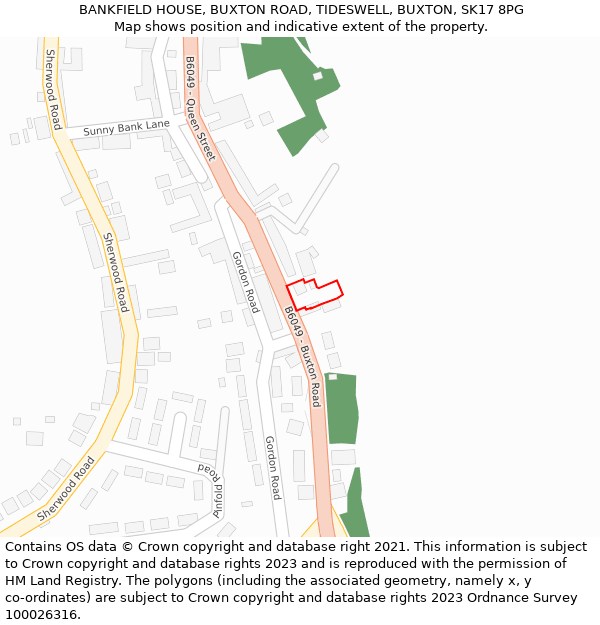 BANKFIELD HOUSE, BUXTON ROAD, TIDESWELL, BUXTON, SK17 8PG: Location map and indicative extent of plot