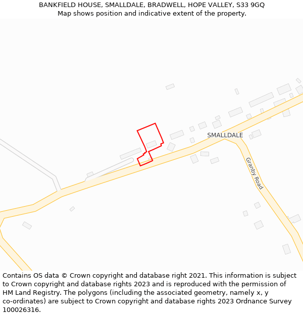 BANKFIELD HOUSE, SMALLDALE, BRADWELL, HOPE VALLEY, S33 9GQ: Location map and indicative extent of plot
