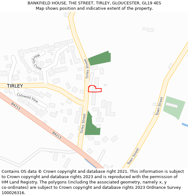 BANKFIELD HOUSE, THE STREET, TIRLEY, GLOUCESTER, GL19 4ES: Location map and indicative extent of plot