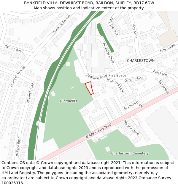 BANKFIELD VILLA, DEWHIRST ROAD, BAILDON, SHIPLEY, BD17 6DW: Location map and indicative extent of plot