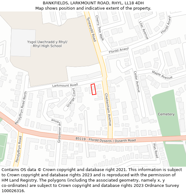 BANKFIELDS, LARKMOUNT ROAD, RHYL, LL18 4DH: Location map and indicative extent of plot