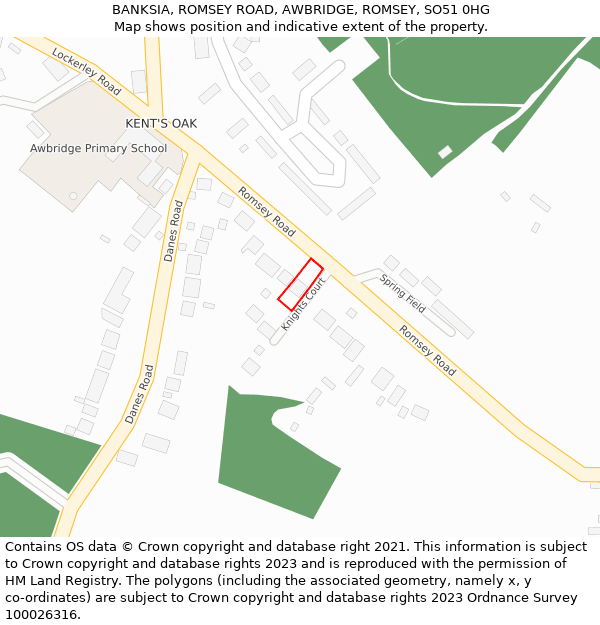 BANKSIA, ROMSEY ROAD, AWBRIDGE, ROMSEY, SO51 0HG: Location map and indicative extent of plot