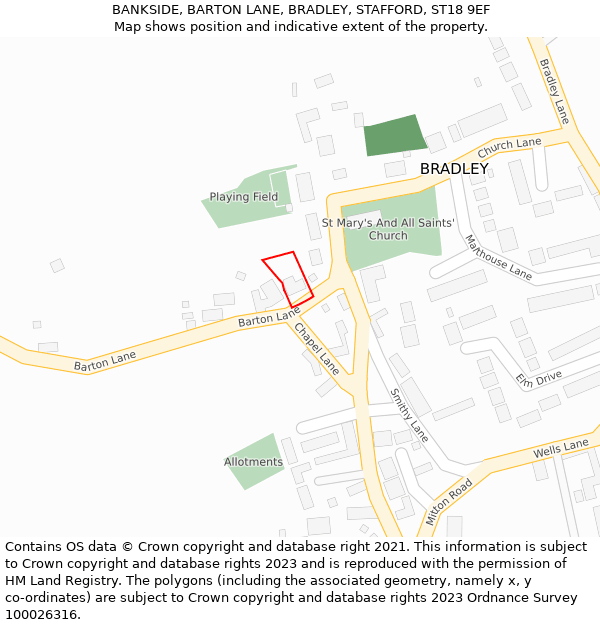 BANKSIDE, BARTON LANE, BRADLEY, STAFFORD, ST18 9EF: Location map and indicative extent of plot
