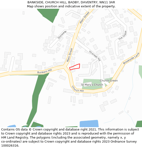 BANKSIDE, CHURCH HILL, BADBY, DAVENTRY, NN11 3AR: Location map and indicative extent of plot