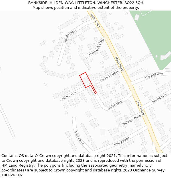 BANKSIDE, HILDEN WAY, LITTLETON, WINCHESTER, SO22 6QH: Location map and indicative extent of plot