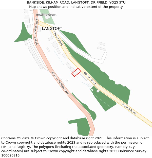 BANKSIDE, KILHAM ROAD, LANGTOFT, DRIFFIELD, YO25 3TU: Location map and indicative extent of plot