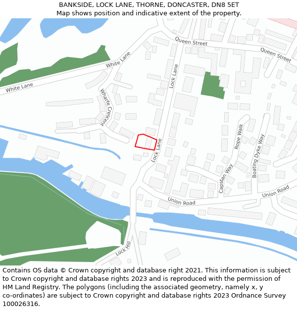 BANKSIDE, LOCK LANE, THORNE, DONCASTER, DN8 5ET: Location map and indicative extent of plot