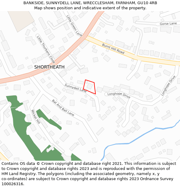 BANKSIDE, SUNNYDELL LANE, WRECCLESHAM, FARNHAM, GU10 4RB: Location map and indicative extent of plot