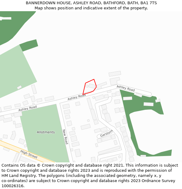 BANNERDOWN HOUSE, ASHLEY ROAD, BATHFORD, BATH, BA1 7TS: Location map and indicative extent of plot