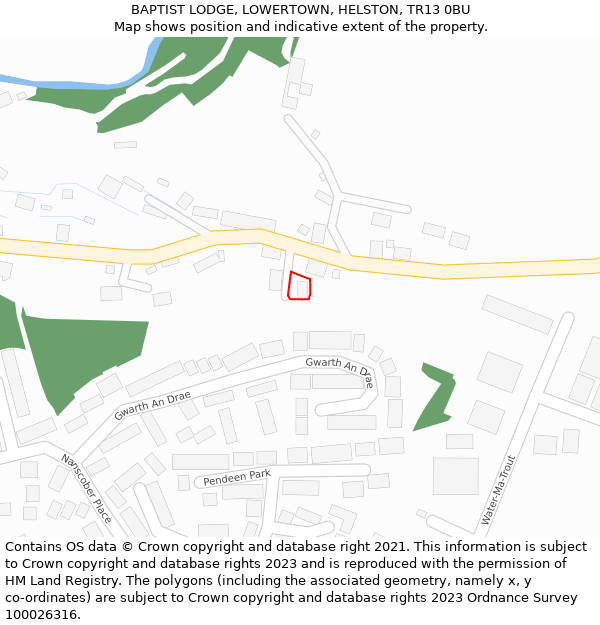 BAPTIST LODGE, LOWERTOWN, HELSTON, TR13 0BU: Location map and indicative extent of plot