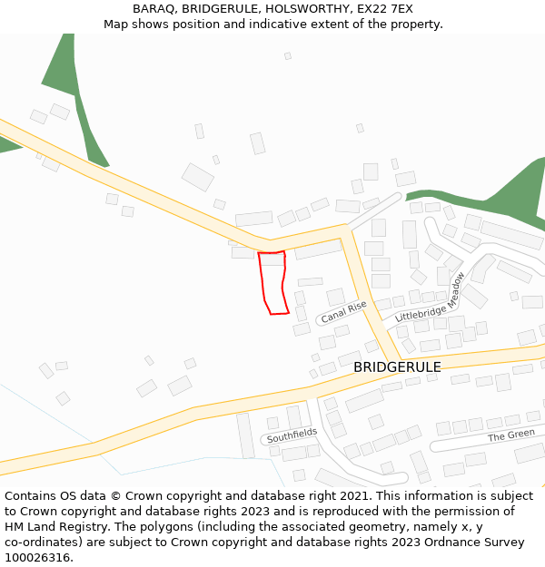 BARAQ, BRIDGERULE, HOLSWORTHY, EX22 7EX: Location map and indicative extent of plot