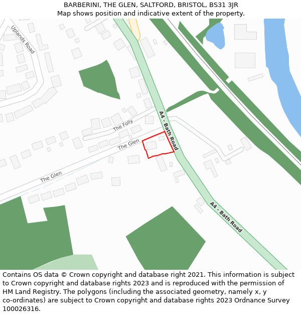 BARBERINI, THE GLEN, SALTFORD, BRISTOL, BS31 3JR: Location map and indicative extent of plot