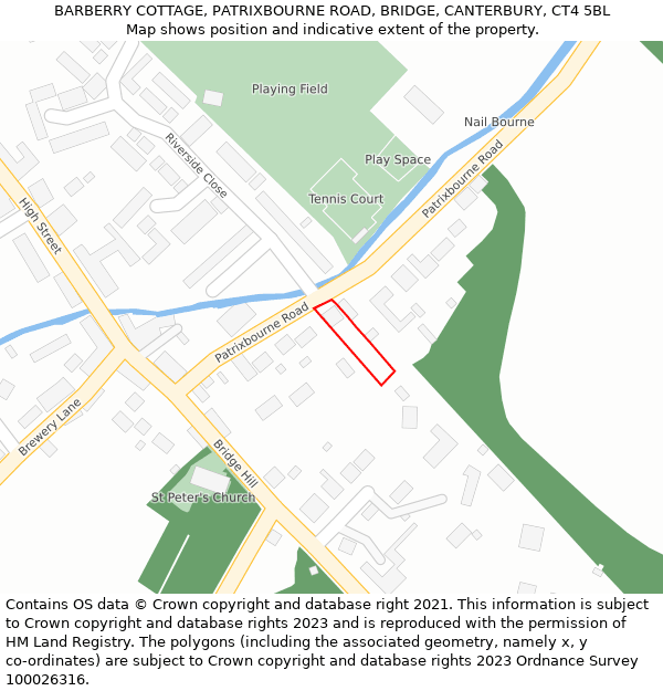 BARBERRY COTTAGE, PATRIXBOURNE ROAD, BRIDGE, CANTERBURY, CT4 5BL: Location map and indicative extent of plot