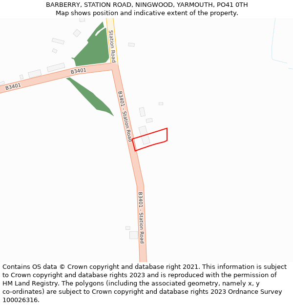 BARBERRY, STATION ROAD, NINGWOOD, YARMOUTH, PO41 0TH: Location map and indicative extent of plot