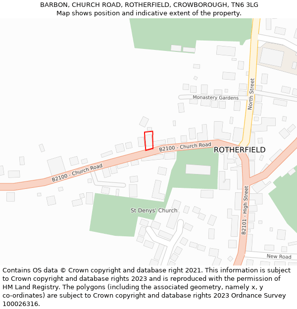 BARBON, CHURCH ROAD, ROTHERFIELD, CROWBOROUGH, TN6 3LG: Location map and indicative extent of plot