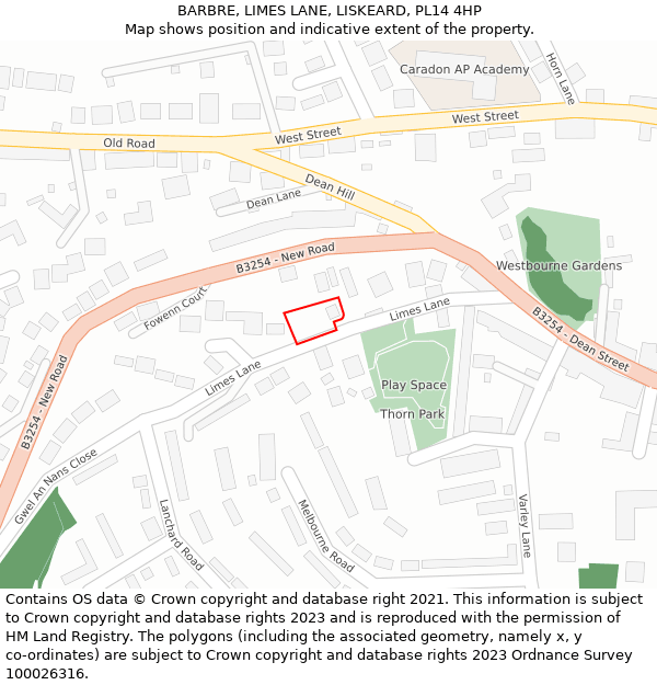BARBRE, LIMES LANE, LISKEARD, PL14 4HP: Location map and indicative extent of plot