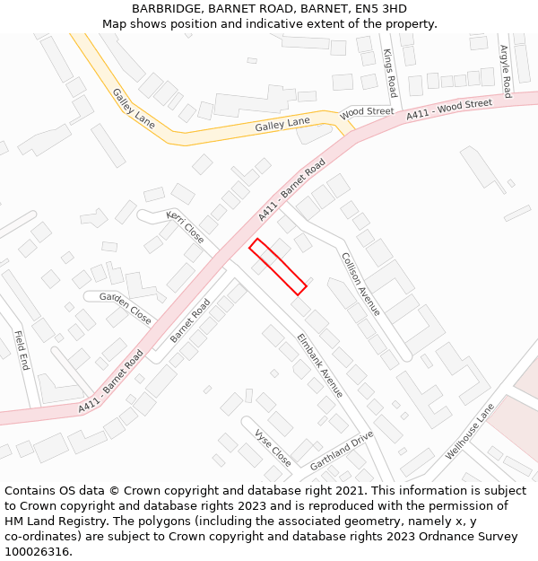 BARBRIDGE, BARNET ROAD, BARNET, EN5 3HD: Location map and indicative extent of plot