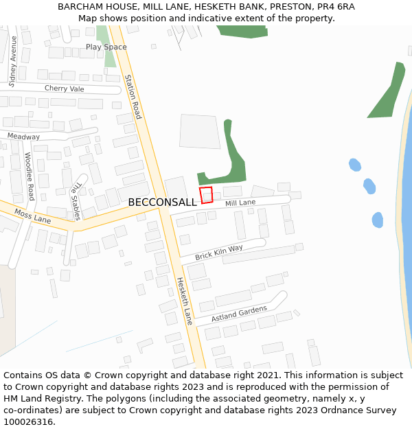 BARCHAM HOUSE, MILL LANE, HESKETH BANK, PRESTON, PR4 6RA: Location map and indicative extent of plot