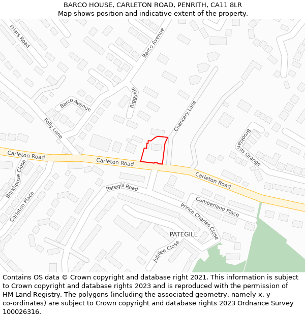 BARCO HOUSE, CARLETON ROAD, PENRITH, CA11 8LR: Location map and indicative extent of plot