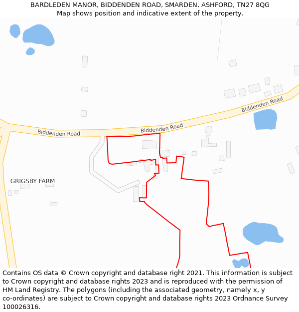 BARDLEDEN MANOR, BIDDENDEN ROAD, SMARDEN, ASHFORD, TN27 8QG: Location map and indicative extent of plot