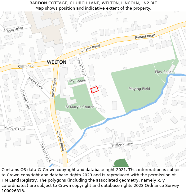 BARDON COTTAGE, CHURCH LANE, WELTON, LINCOLN, LN2 3LT: Location map and indicative extent of plot