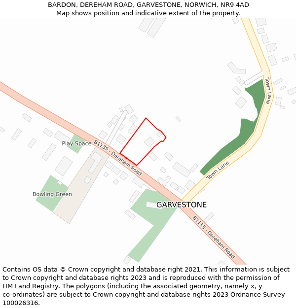 BARDON, DEREHAM ROAD, GARVESTONE, NORWICH, NR9 4AD: Location map and indicative extent of plot