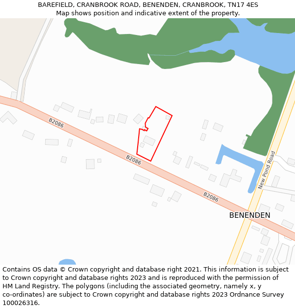 BAREFIELD, CRANBROOK ROAD, BENENDEN, CRANBROOK, TN17 4ES: Location map and indicative extent of plot