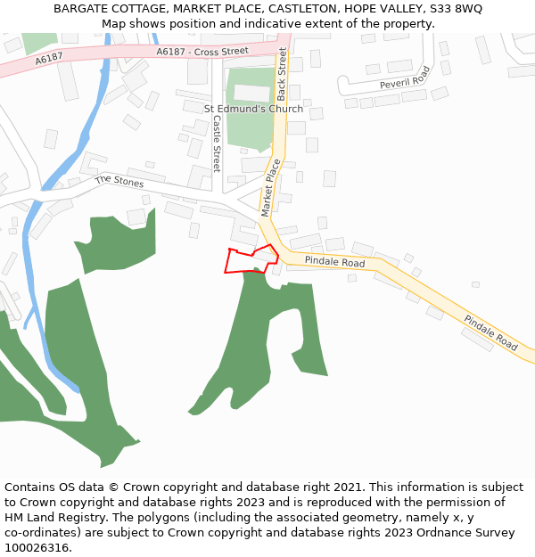 BARGATE COTTAGE, MARKET PLACE, CASTLETON, HOPE VALLEY, S33 8WQ: Location map and indicative extent of plot
