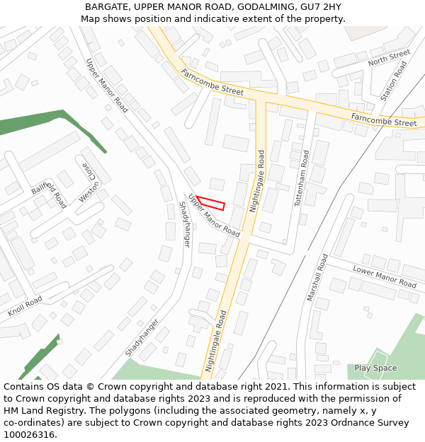 BARGATE, UPPER MANOR ROAD, GODALMING, GU7 2HY: Location map and indicative extent of plot