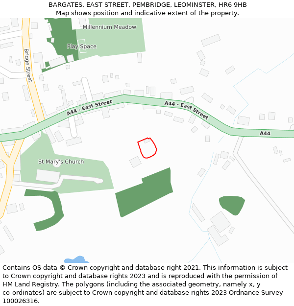 BARGATES, EAST STREET, PEMBRIDGE, LEOMINSTER, HR6 9HB: Location map and indicative extent of plot