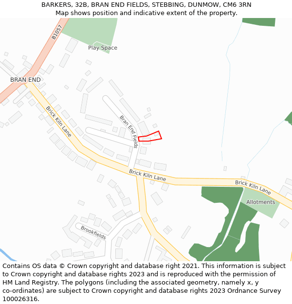 BARKERS, 32B, BRAN END FIELDS, STEBBING, DUNMOW, CM6 3RN: Location map and indicative extent of plot
