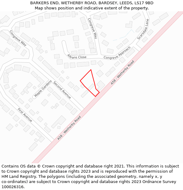 BARKERS END, WETHERBY ROAD, BARDSEY, LEEDS, LS17 9BD: Location map and indicative extent of plot