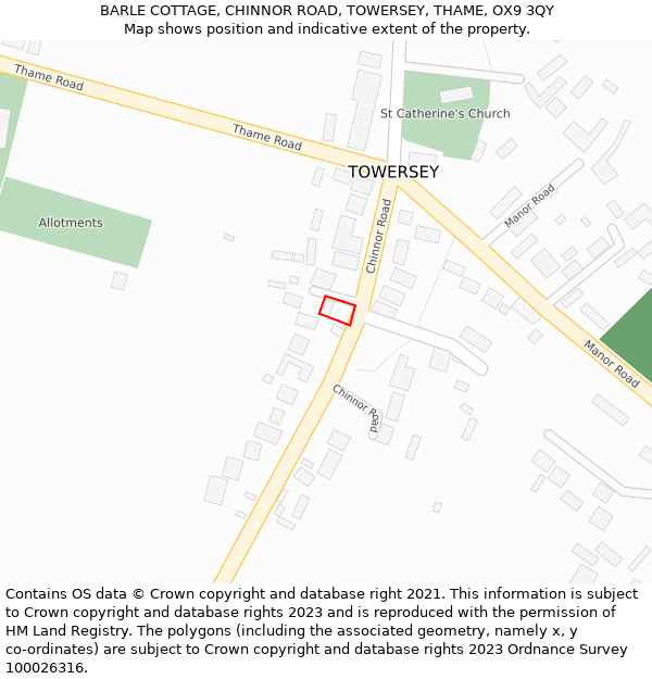 BARLE COTTAGE, CHINNOR ROAD, TOWERSEY, THAME, OX9 3QY: Location map and indicative extent of plot