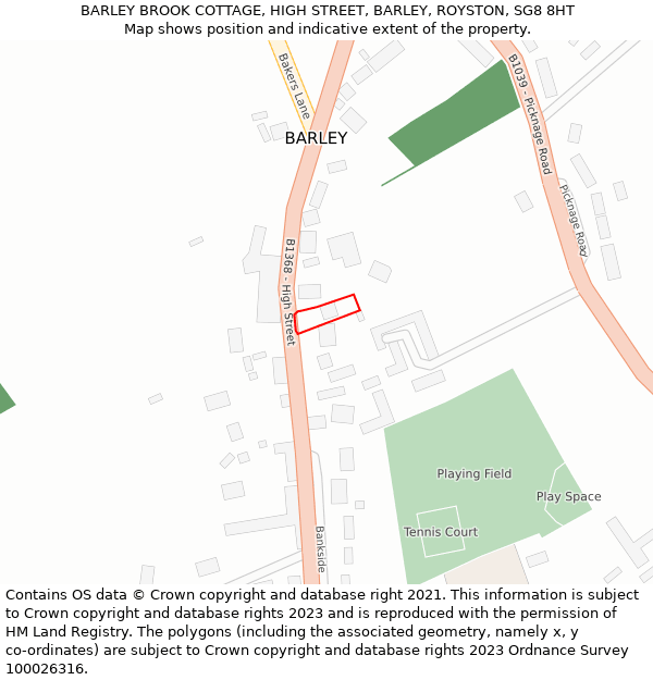 BARLEY BROOK COTTAGE, HIGH STREET, BARLEY, ROYSTON, SG8 8HT: Location map and indicative extent of plot