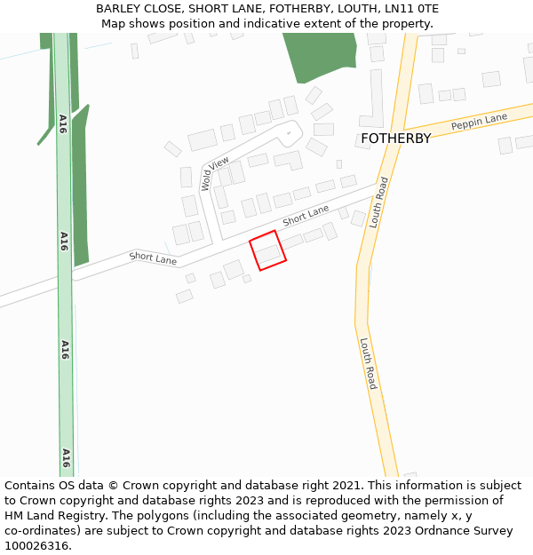 BARLEY CLOSE, SHORT LANE, FOTHERBY, LOUTH, LN11 0TE: Location map and indicative extent of plot