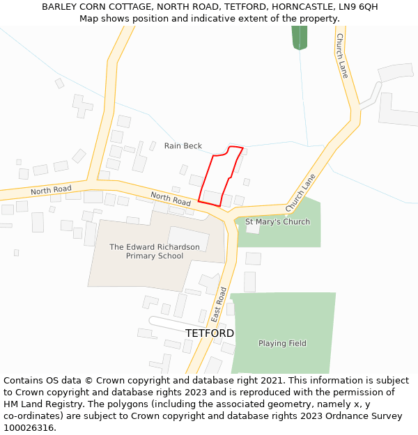 BARLEY CORN COTTAGE, NORTH ROAD, TETFORD, HORNCASTLE, LN9 6QH: Location map and indicative extent of plot
