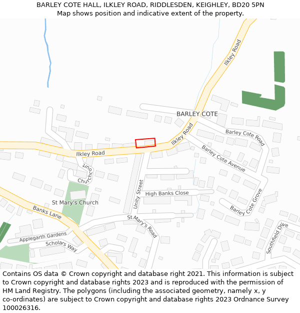 BARLEY COTE HALL, ILKLEY ROAD, RIDDLESDEN, KEIGHLEY, BD20 5PN: Location map and indicative extent of plot